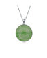 ფოტო #2 პროდუქტის Framed Circle Round Medallion Good Fortune Fu Character Chinese Symbol Dyed Green Jade Disc Pendant Necklace For Women .925 Sterling Silver