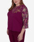 Plus Size Wine Country Women's Embroidered Floral Sleeve Split Neck Top