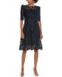 Teri Jon By Rickie Freeman Lace Jewel Neck Elbow-Sleeve Sheath Dress Women's