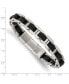 ფოტო #3 პროდუქტის Stainless Steel Brushed with Black Leather Bracelet