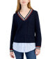 ფოტო #1 პროდუქტის Women's Cable-Knit Layered-Look Sweater