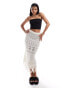 Miss Selfridge beach crochet fringe detail maxi skirt in cream