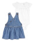 Фото #1 товара Baby 2-Piece Pointelle Bodysuit & Denim Jumper Dress Set 9M