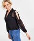 Women's Crinkle Chiffon Cold-Shoulder Blouse, Created for Macy's Черный, L - фото #4