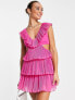 ASOS DESIGN plisse layered mini dress with cut out bodice detail in hot pink