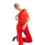 Vesper satin trim one shoulder wide leg jumpsuit in red Красный, 38 - фото #2