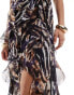 ASOS DESIGN racer neckline ruffle maxi dress with hi low hem in abstract animal print