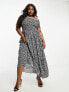 Фото #7 товара Yours shirred bardot maxi dress in mono daisy print