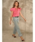 ფოტო #6 პროდუქტის Women's Eyelet Embroidered Cotton Tie Neck Short Flutter-Sleeve Blouse