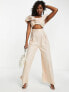 Фото #7 товара ASOS DESIGN linen off shoulder cutout wide leg jumsuit in cream