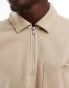 ASOS DESIGN heavyweight short sleeve sweatshirt with half zip in beige хумус, S - Chest 38 - фото #3