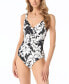 MICHAEL Women's Printed Surplice Full Coverage One Piece Swimsuit