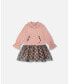 ფოტო #1 პროდუქტის Girl Bi-Material Mock Neck Dress With Long Puffy Sleeves Pink Stylish Plaid - Child