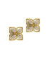 14K Gold Plated Renaissance Flower Crystal White Imitation Mother of Pearl Earrings