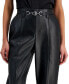 Фото #4 товара Petite Faux-Leather Belted Trousers, Created for Macy's