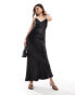 Фото #1 товара SNDYS satin cami plunge maxi dress with contrast seam detail in black