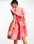 Vila exaggerated frill mini dress in coral