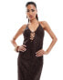 Фото #4 товара ASOS DESIGN plunge corset midi dress with lace up detail in sheer sequin chocolate lace