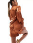 Фото #3 товара In The Style satin drawstring short co-ord in rust