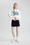 Фото #2 товара Coool Yale University Oversize Fit Kapüşonlu Crop Sweatshirt C3092ax24sp