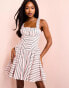 ASOS LUXE cotton poplin scrunch strap peplum mini dress in pink stripe