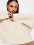 ASOS DESIGN premium chunky v neck oversized jumper in fluffy yarn in stone