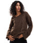 Фото #1 товара SNDYS premium asymmetric v neck cable knit jumper in mocha