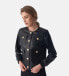 Women's Collarless Stunning Studs Closure Leather Jacket, Black