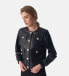 ფოტო #3 პროდუქტის Women's Collarless Stunning Studs Closure Leather Jacket, Black