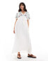 Фото #1 товара YAS embroidered v neck maxi dress in white - WHITE