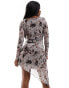 Фото #8 товара ASOS DESIGN mesh asymmetric hem mini dress with diagonal seam detailing in animal smudge print