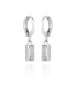 ფოტო #1 პროდუქტის Silver-Tone Rectangular Glass Stone Dangle Huggie Hoop Earrings