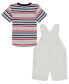 ფოტო #2 პროდუქტის Baby Boys Short Sleeve Striped T-shirt and Signature Shortalls, 2 Piece Set