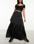 Miss Selfridge textured satin tiered maxi skirt in black Черный, 36 - фото #1