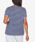 Фото #2 товара Petite Classic Neutrals Lace Neck Striped Split Hem T-shirt