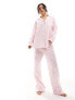 Фото #3 товара ASOS DESIGN woven stripe long sleeve shirt & trouser pyjama set in pink