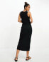 Фото #3 товара River Island racer neck twist front jersey bodycon midi dress in black