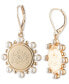 Gold-Tone Imitation Pearl Logo Coin Drop Earrings