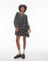 Topshop long sleeve mini tea dress in mono print