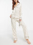 Фото #4 товара Calvin Klein premium satin revere pyjama and eyemask gift set in cream stripe