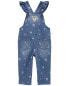 Baby Floral Print Ruffle Stretch Denim Overalls 3M