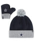 Фото #1 товара Infant Boys and Girls Brand Navy Dallas Cowboys Bam Bam Cuffed Knit Hat with Pom and Mittens Set