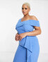 Фото #4 товара Lavish Alice Plus asymmetric off shoulder midi dress in blue