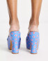 Daisy Street platform heeled sandals in blue floral print