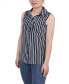 Women's Petite Sleeveless Notch Collar Button Front Blouse Black Teal White Stripe, Small - фото #3