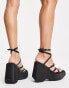 Bershka strap up detail chunky satin sandal in black