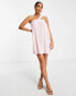 Flounce London Petite satin asymmetric strap mini trapeze dress in baby pink