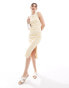 Фото #1 товара Vila Premium racer neck midi dress in yellow stripe