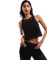 Object cropped lace racer neck top co-ord in black