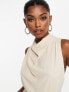 ASOS DESIGN cowl neck sleeveless blouse with skinny tie waist detail in stone